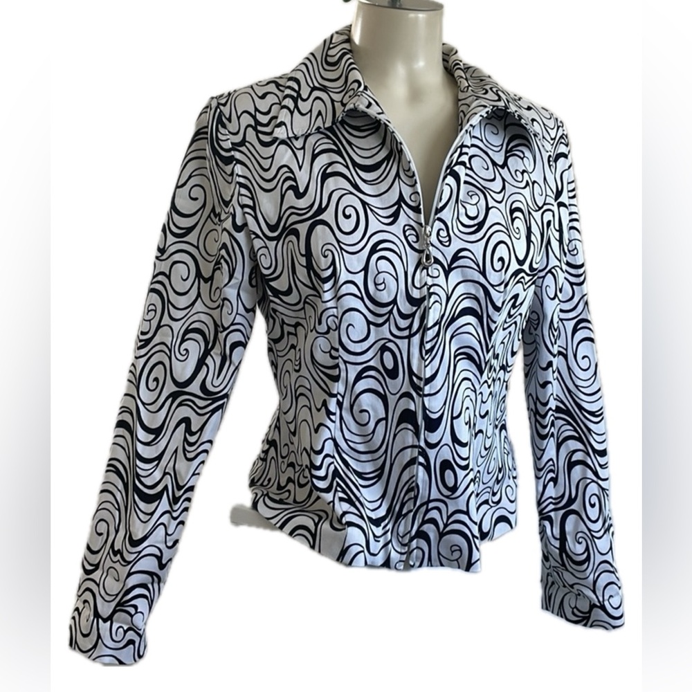 Jolibel black and white abstract zip up jacket or top .